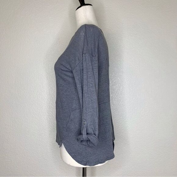 Adrienne Vittadini 100% Linen Scoop Neck Gray Top, Sz Small - Picture 6 of 12
